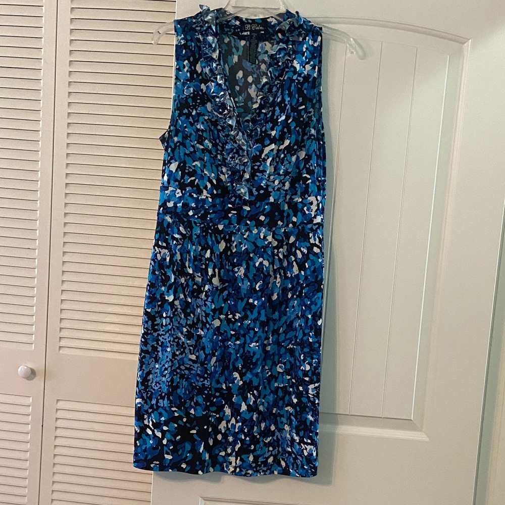 Blue Patterned Sleeveless Dress
